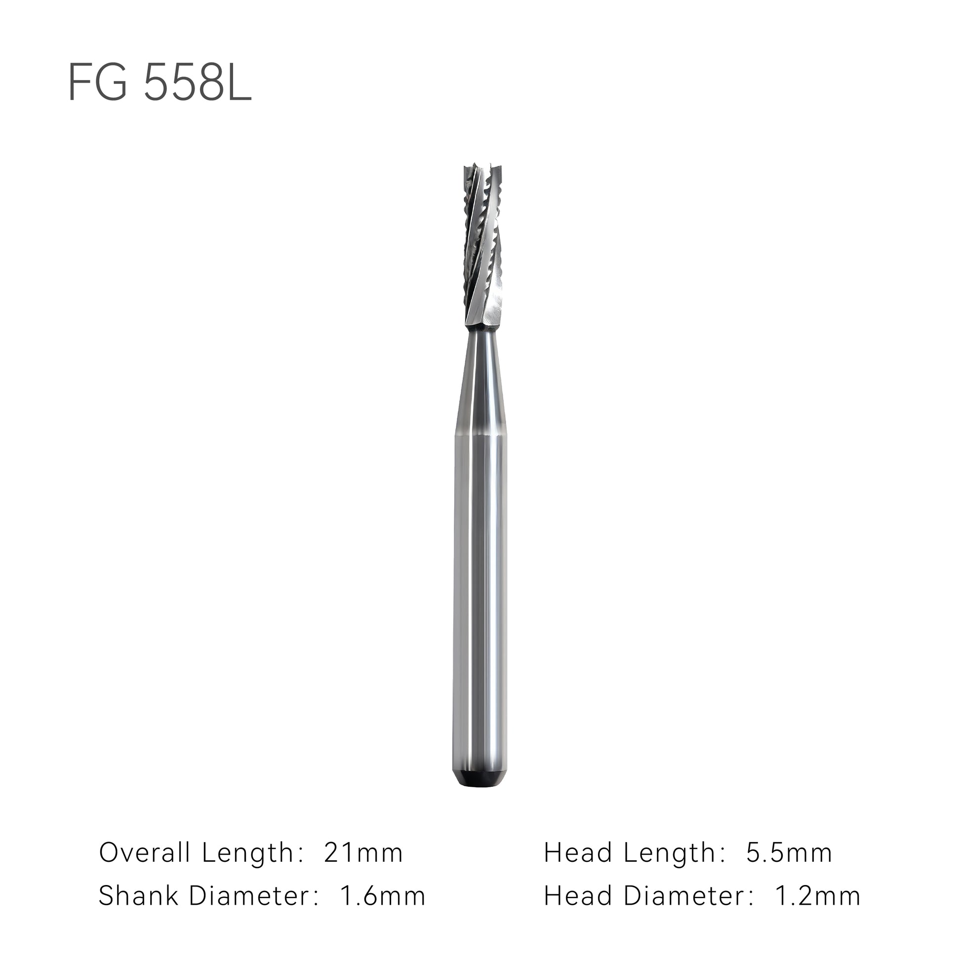 Dental carbide bur FG 558L with dimension