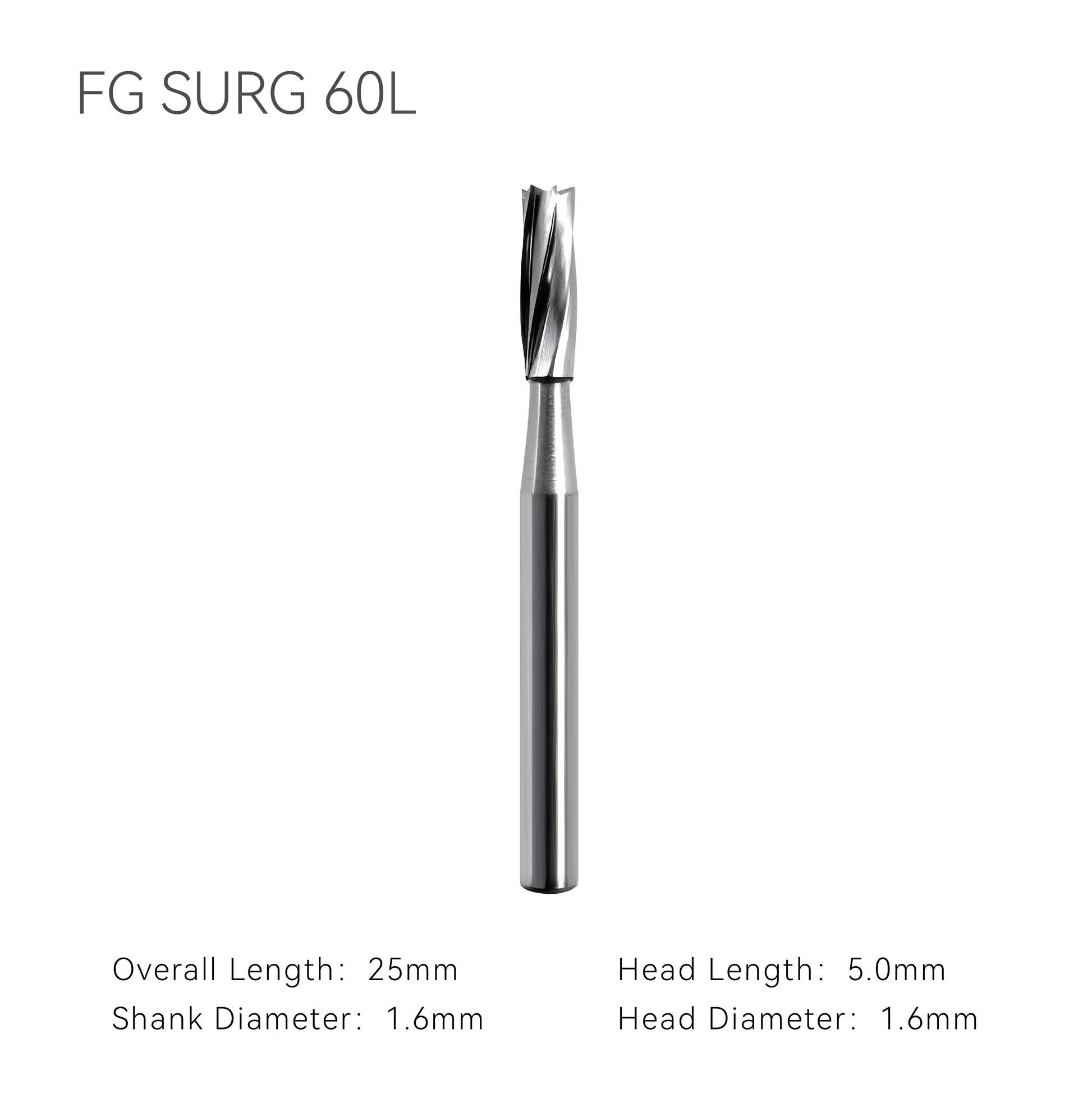 Dental carbide bur FG SURG 60L with dimension
